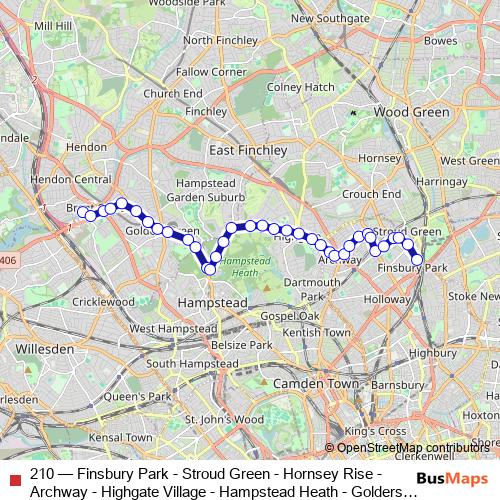 210 bus Line Map