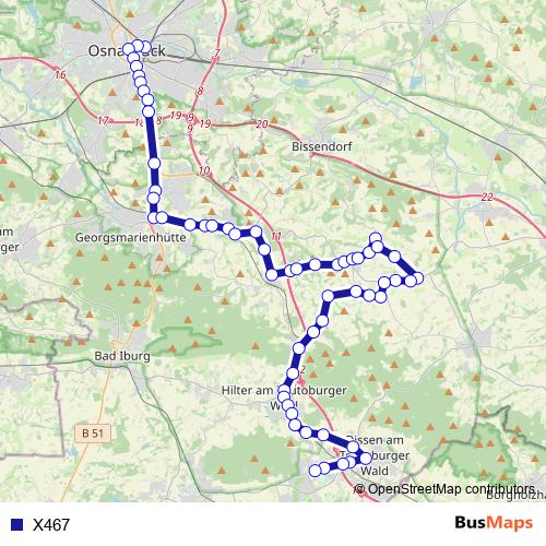 X467 bus Line Map