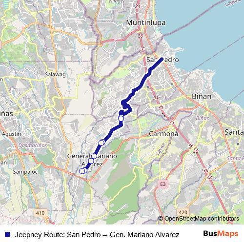 Jeepney Route: San Pedro → Gen. Mariano Alvarez bus Line Map