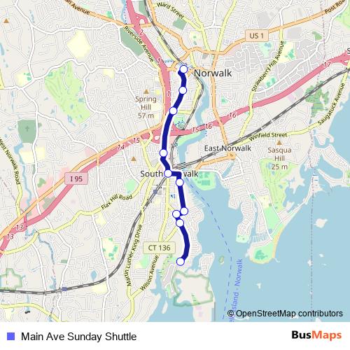 Main Ave Sunday Shuttle bus Line Map
