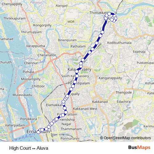 High Court ↔ Aluva bus Line Map