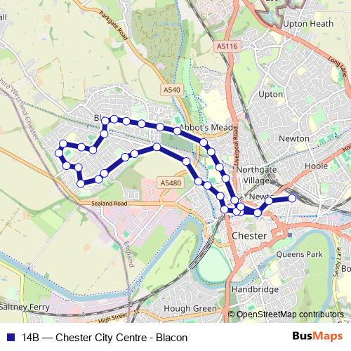 14B bus Line Map