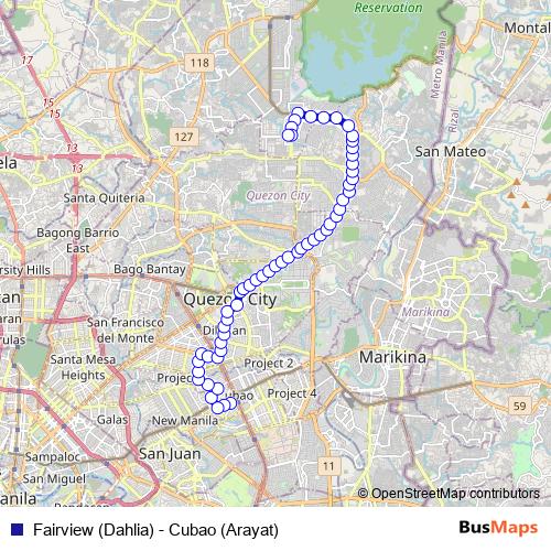 Fairview (Dahlia) - Cubao (Arayat) bus Line Map