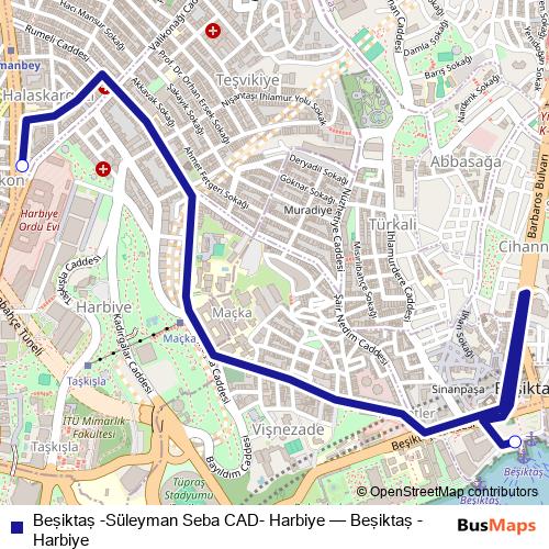 Beşiktaş -Süleyman Seba CAD- Harbiye bus Line Map