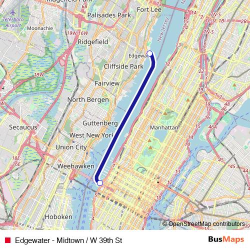 Edgewater - Midtown / W 39th St ferry Line Map