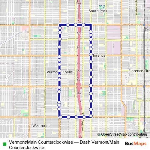 Vermont/Main Counterclockwise bus Line Map