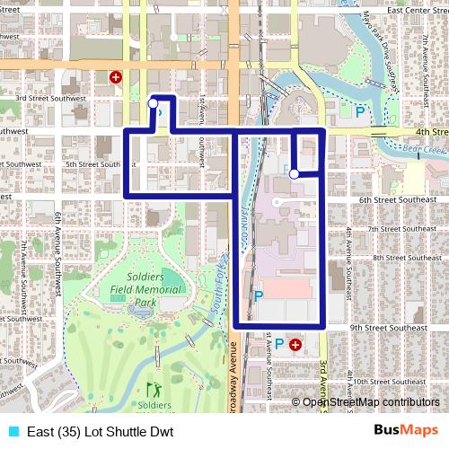 East (35) Lot Shuttle Dwt bus Line Map