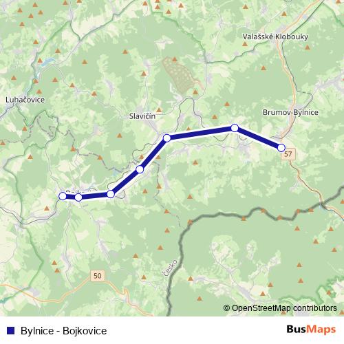 Bylnice - Bojkovice rail Line Map