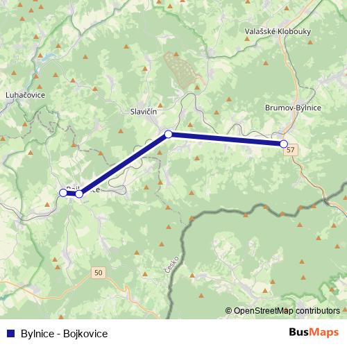 Bylnice - Bojkovice rail Line Map