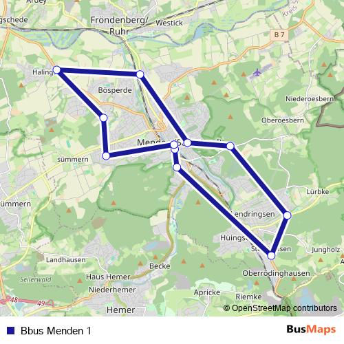 Bbus Menden 1 bus Line Map
