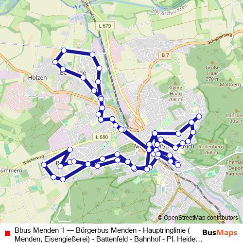 Bbus Menden 1 bus Line Map