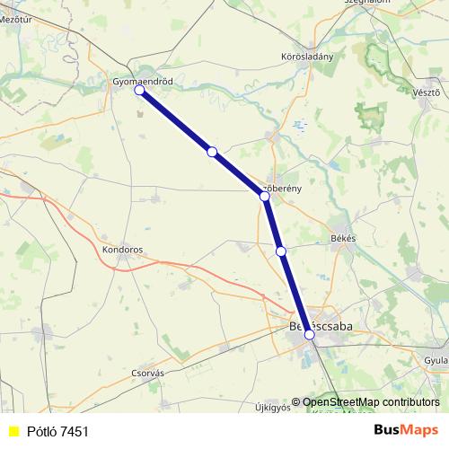Pótló 7451 bus Line Map