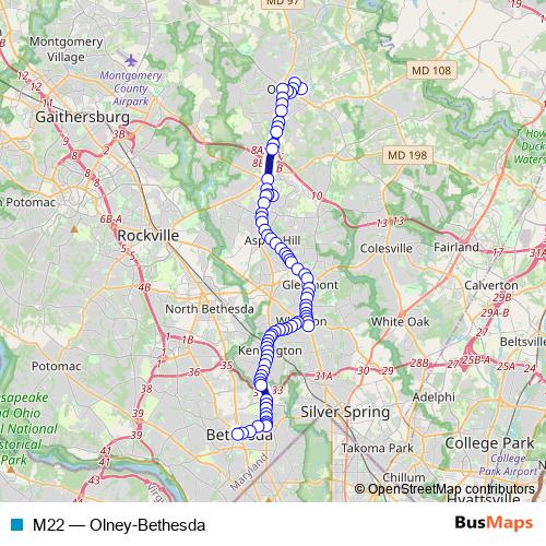 M22 bus Line Map