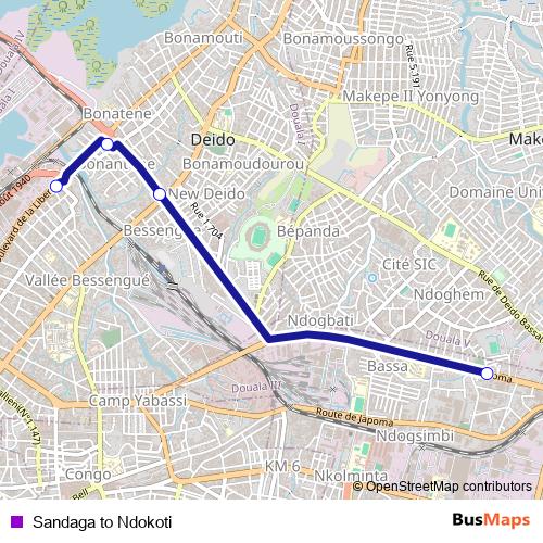 Sandaga to Ndokoti bus Line Map