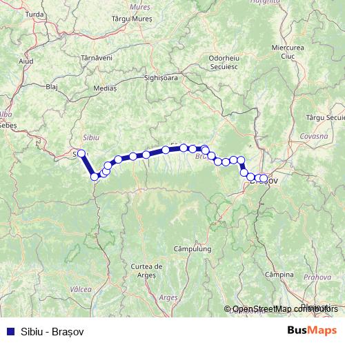 Sibiu - Braşov rail Line Map
