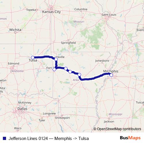 Jefferson Lines 0124 bus Line Map