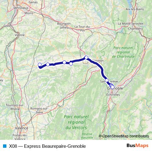 X08 bus Line Map