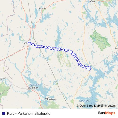 Kuru - Parkano matkahuolto bus Line Map
