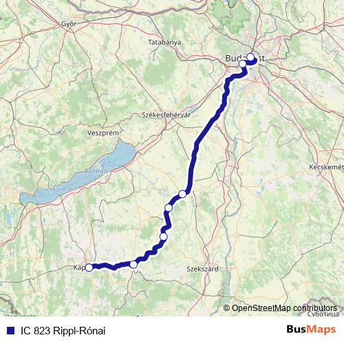 IC 823 Rippl-Rónai rail Line Map