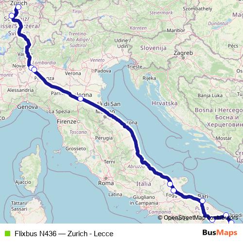 Flixbus N436 bus Line Map