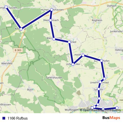 1166 Rufbus bus Line Map