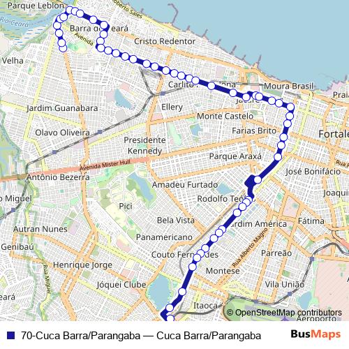 70-Cuca Barra/Parangaba bus Line Map