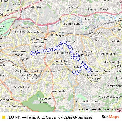 N334-11 bus Line Map