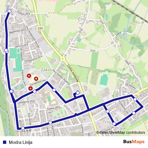 Modra Linija bus Line Map