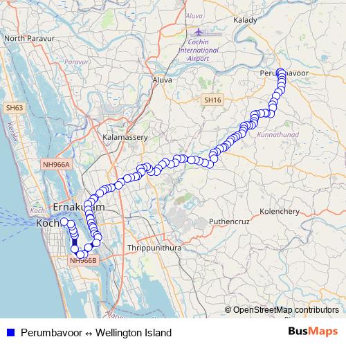 Perumbavoor ↔ Wellington Island bus Line Map