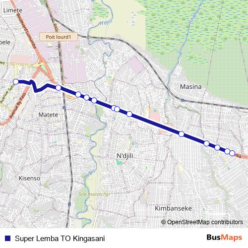 Super Lemba TO Kingasani bus Line Map