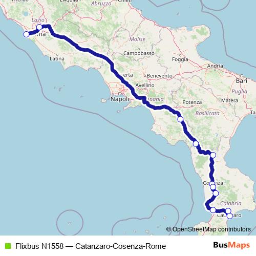 Flixbus N1558 bus Line Map
