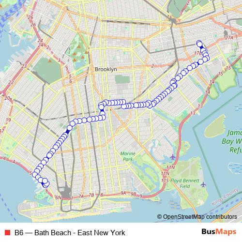 B6 bus Line Map