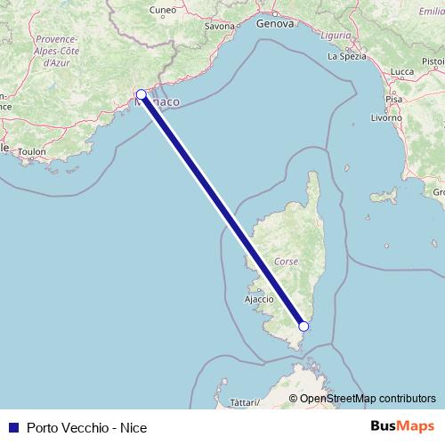 Porto Vecchio - Nice ferry Line Map