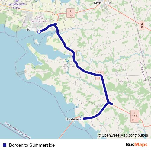 Borden to Summerside bus Line Map