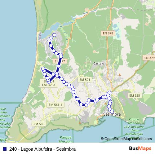 240 - Lagoa Albufeira - Sesimbra bus Line Map