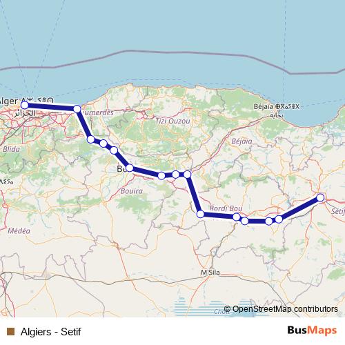 الجزائر - سطيف rail Line Map