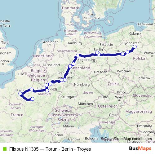 Flixbus N1335 bus Line Map