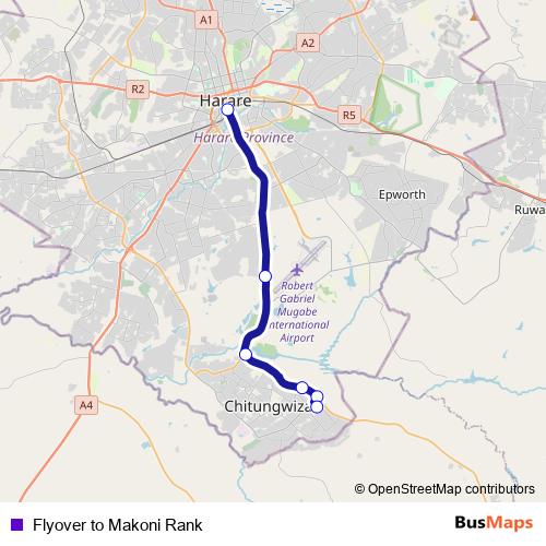 Flyover to Makoni Rank bus Line Map