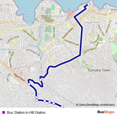 Bus Station to Hill Station bus Line Map