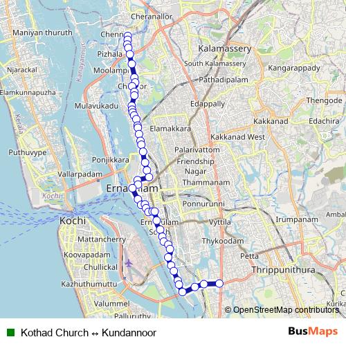 Kothad Church ↔ Kundannoor bus Line Map
