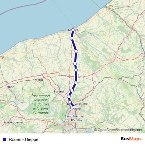 Rouen - Dieppe rail Line Map