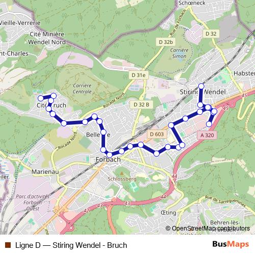 Ligne D bus Line Map
