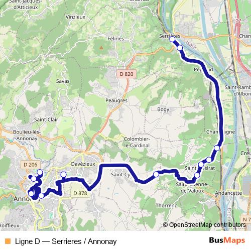 Ligne D bus Line Map