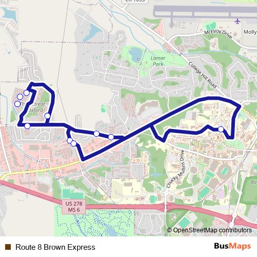 Route 8 Brown Express bus Line Map