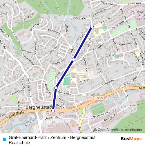 Graf-Eberhard-Platz / Zentrum - Bergneustadt Realschule tram Line Map