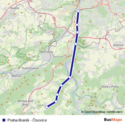 Praha-Braník - Čisovice rail Line Map