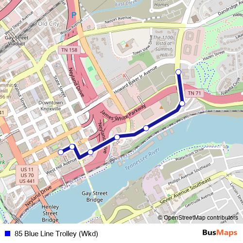 85 Blue Line Trolley (Wkd) bus Line Map