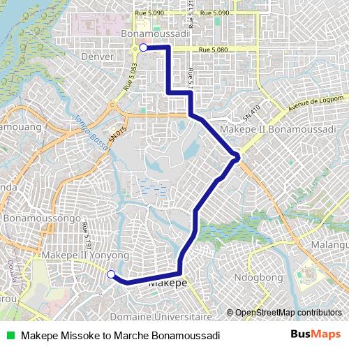 Makepe Missoke to Marche Bonamoussadi bus Line Map