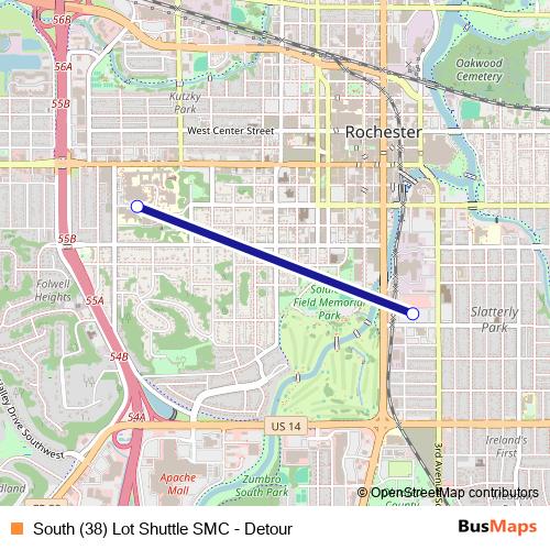 South (38) Lot Shuttle SMC - Detour bus Line Map