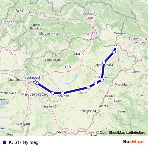 IC 617 Nyírség rail Line Map